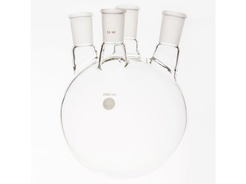 MSE PRO Small Angle Four-Mouth Round Bottom Ball Bottle, Middle Grinding Mouth: 24/40, Side Grinding Mouth: 24/40, 2000mL