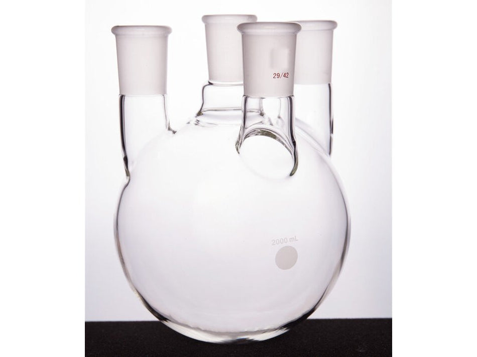 MSE PRO Straight Four-Mouth Round Bottom Ball Bottle, Middle Grinding Mouth: 29/42, Side Grinding Mouth: 29/42, 2000mL