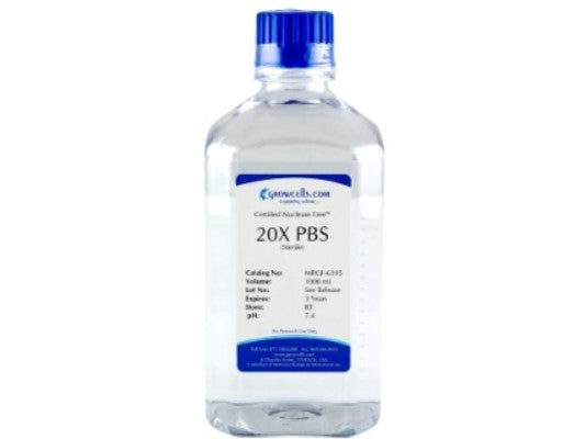 Growcells 20X PBS (Phosphate Buffered Saline), pH 7.4, Reagents, Growcells, MSE Supplies