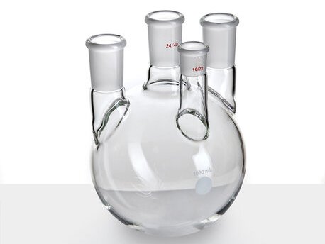MSE PRO Straight Four-Mouth Round Bottom Ball Bottle, Main Mouth: 24/40, Side Mouth: 24/40, Front Mouth: 19/22, 1000mL - MSE Supplies LLC