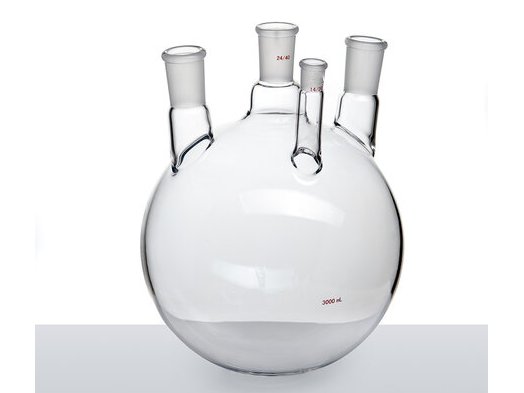 MSE PRO Small Angle Four-Mouth Ball Bottle, Main Mouth: 24/40, Side Mouth: 24/40, Front Mouth: 14/20, 3L - MSE Supplies LLC