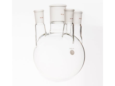 MSE PRO Small Angle Four-Mouth Round Bottom Ball Bottle, Middle Grinding Mouth: 45/50, Side Grinding Mouth: 24/40, 2000mL