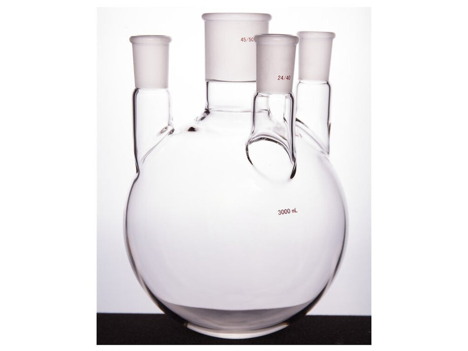 MSE PRO Straight Four-Mouth Round Bottom Ball Bottle, Middle Grinding Mouth: 45/50, Side Grinding Mouth: 24/40, 3000mL