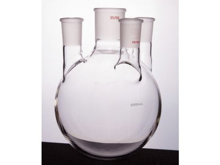 MSE PRO Straight Four-Mouth Round Bottom Ball Bottle, Middle Grinding Mouth: 55/50, Side Grinding Mouth: 24/40, 2000mL