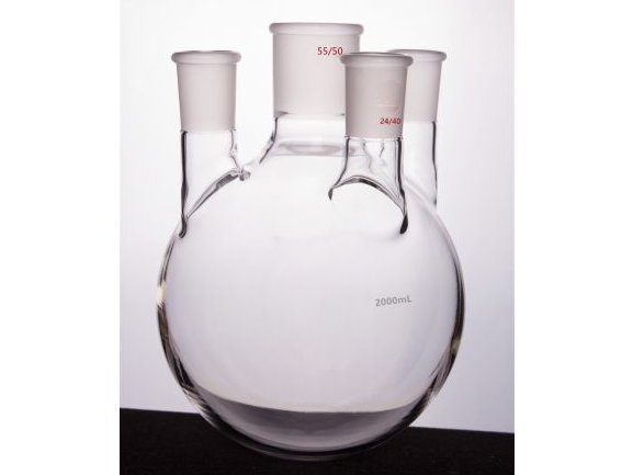 MSE PRO Straight Four-Mouth Round Bottom Ball Bottle, Middle Grinding Mouth: 55/50, Side Grinding Mouth: 24/40, 2000mL