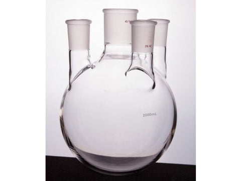 MSE PRO Straight Four-Mouth Round Bottom Ball Bottle, Middle Grinding Mouth: 45/50, Side Grinding Mouth: 29/42, 2000mL