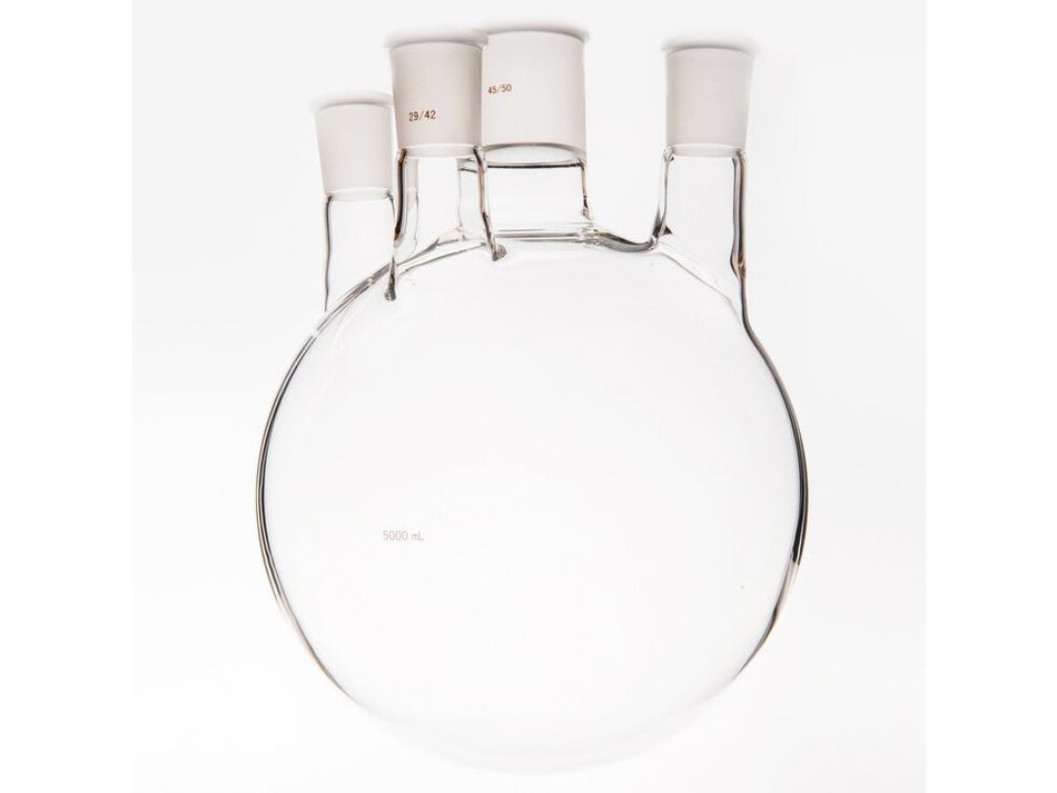 MSE PRO Small Angle Four-Mouth Round Bottom Ball Bottle, Middle Grinding Mouth: 45/50, Side Grinding Mouth: 29/42, 5000mL