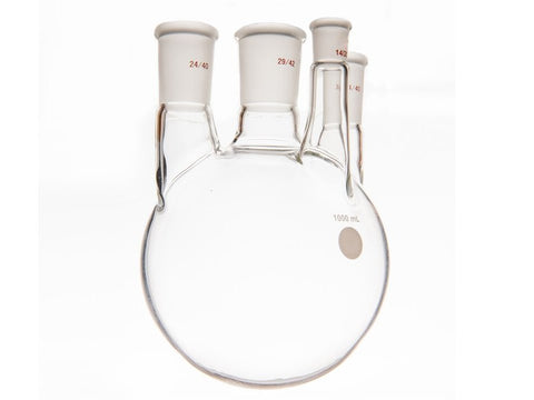 MSE PRO Straight Four-Mouth Round Bottom Ball Bottle, Main Mouth: 29/42, Side Mouth: 24/40, Front Mouth: 14/20, 1000mL