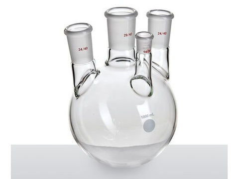 MSE PRO Small Angle Four-Mouth Ball Bottle, Main Mouth: 29/42, Side Mouth: 24/40, Front Mouth: 14/20, 1L