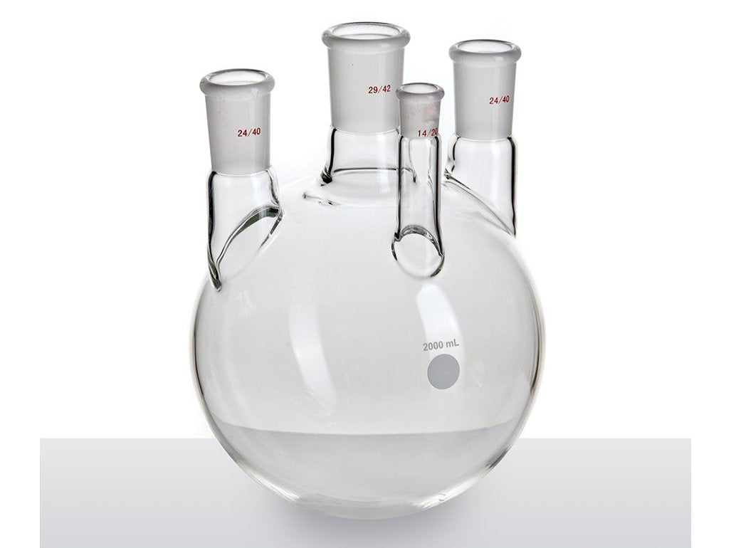 MSE PRO Small Angle Four-Mouth Ball Bottle, Main Mouth: 29/42, Side Mouth: 24/40, Front Mouth: 14/20, 2L
