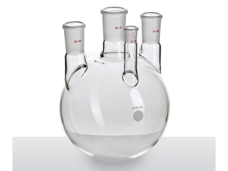 MSE PRO Small Angle Four-Mouth Ball Bottle, Main Mouth: 29/42, Side Mouth: 24/40, Front Mouth: 14/20, 2L