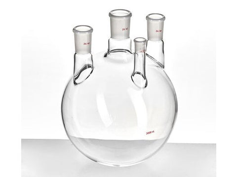 MSE PRO Straight Four-Mouth Round Bottom Ball Bottle, Main Mouth: 29/42, Side Mouth: 24/40, Front Mouth: 14/20, 3000mL
