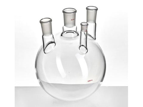 MSE PRO Small Angle Four-Mouth Ball Bottle, Main Mouth: 29/42, Side Mouth: 24/40, Front Mouth: 14/20, 3L
