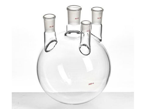 MSE PRO Straight Four-Mouth Round Bottom Ball Bottle, Main Mouth: 29/42, Side Mouth: 24/40, Front Mouth: 19/22, 3000mL
