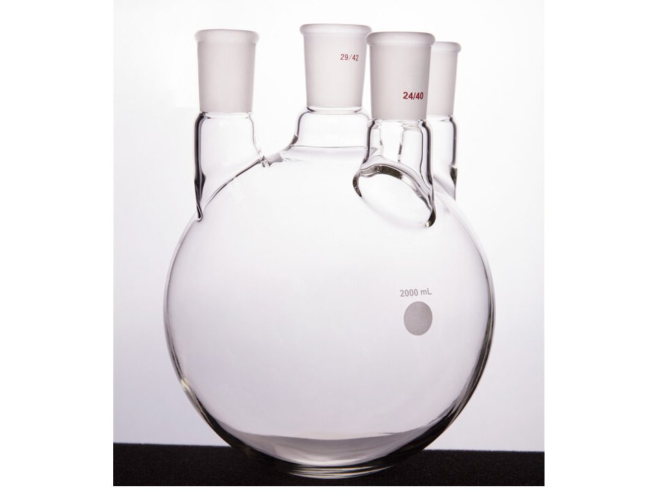 MSE PRO Straight Four-Mouth Round Bottom Ball Bottle, Middle Grinding Mouth: 29/42, Side Grinding Mouth: 24/40, 2000mL