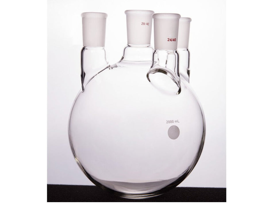 MSE PRO Straight Four-Mouth Round Bottom Ball Bottle, Middle Grinding Mouth: 29/42, Side Grinding Mouth: 24/40, 2000mL