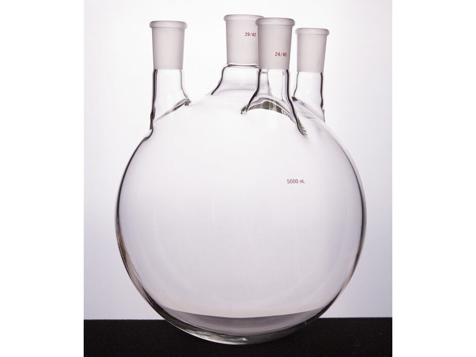 MSE PRO Straight Four-Mouth Round Bottom Ball Bottle, Middle Grinding Mouth: 29/42, Side Grinding Mouth: 24/40, 5000mL