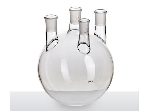 MSE PRO Straight Four-Mouth Round Bottom Ball Bottle, Main Mouth: 29/42, Side Mouth: 29/42, Front Mouth: 24/40, 5000mL