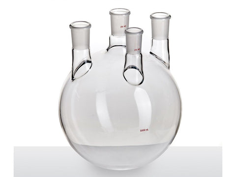 MSE PRO Small Angle Four-Mouth Ball Bottle, Main Mouth: 29/42, Side Mouth: 29/42, Front Mouth: 24/40, 5L