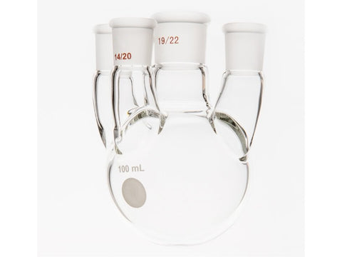MSE PRO Straight Four-Mouth Round Bottom Ball Bottle, Middle Grinding Mouth: 19/22, Side Grinding Mouth: 14/20, 100mL