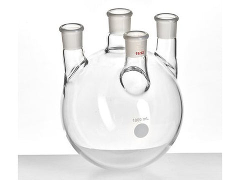 MSE PRO Straight Four-Mouth Round Bottom Ball Bottle, Main Mouth: 19/22, Side Mouth: 19/22, Front Mouth: 19/22, 1000mL