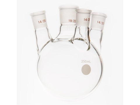 MSE PRO Small Angle Four-Mouth Round Bottom Ball Bottle, Middle Grinding Mouth: 19/22, Side Grinding Mouth: 14/20, 250mL
