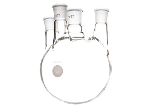 MSE PRO Small Angle Four-Mouth Round Bottom Ball Bottle, Middle Grinding Mouth: 19/22, Side Grinding Mouth: 14/20, 500mL