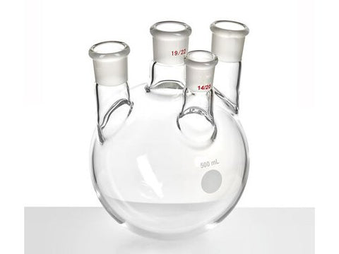 MSE PRO Small Angle Four-Mouth Ball Bottle, Main Mouth: 19/22, Side Mouth: 19/22, Front Mouth: 14/20, 500mL