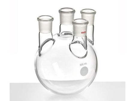MSE PRO Straight Four-Mouth Round Bottom Ball Bottle, Main Mouth: 19/22, Side Mouth: 19/22, Front Mouth: 19/22, 500mL