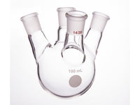 MSE PRO Slanted Four-Mouth Round Bottom Ball Bottle, Middle Grinding Mouth: 14/20, Side Grinding Mouth: 14/20, 100mL