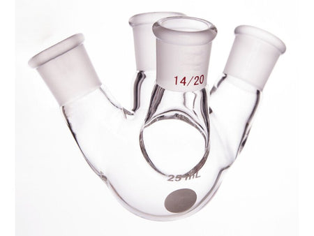 MSE PRO Slanted Four-Mouth Round Bottom Ball Bottle, Middle Grinding Mouth: 14/20, Side Grinding Mouth: 14/20, 25mL