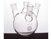 MSE PRO Slanted Four-Mouth Round Bottom Ball Bottle, Middle Grinding Mouth: 14/20, Side Grinding Mouth: 14/20, 250mL