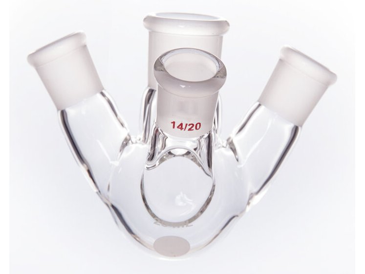 MSE PRO Slanted Four-Mouth Round Bottom Ball Bottle, Middle Grinding Mouth: 19/22, Side Grinding Mouth: 14/20, 25mL