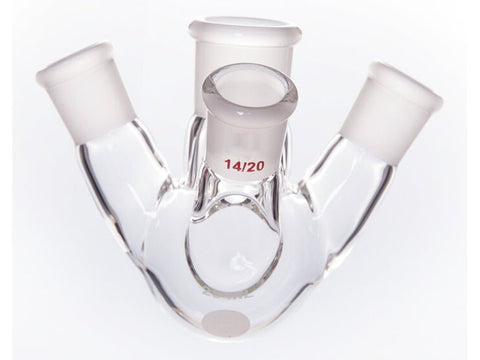 MSE PRO Slanted Four-Mouth Round Bottom Ball Bottle, Middle Grinding Mouth: 19/22, Side Grinding Mouth: 14/20, 25mL