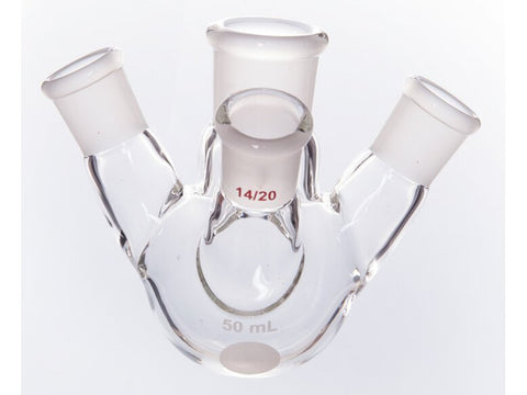 MSE PRO Slanted Four-Mouth Round Bottom Ball Bottle, Middle Grinding Mouth: 24/40, Side Grinding Mouth: 24/40, Front Grinding Mouth: 24/40, 3000mL