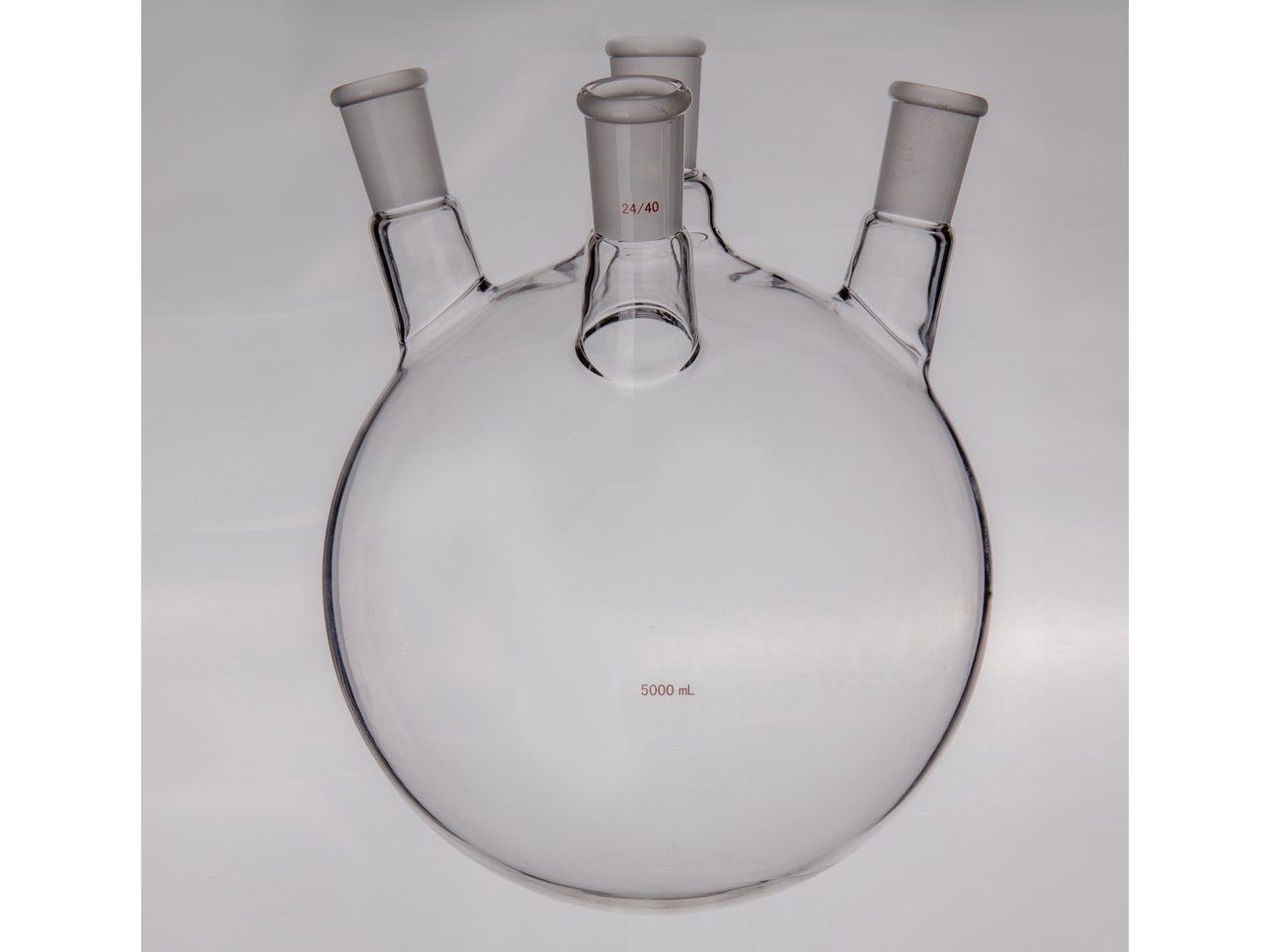 MSE PRO Slanted Four-Mouth Round Bottom Ball Bottle, Middle Grinding Mouth: 24/40, Side Grinding Mouth: 24/40, Front Grinding Mouth: 24/40, 5000mL