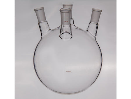 MSE PRO Slanted Four-Mouth Round Bottom Ball Bottle, Middle Grinding Mouth: 24/40, Side Grinding Mouth: 24/40, Front Grinding Mouth: 24/40, 5000mL