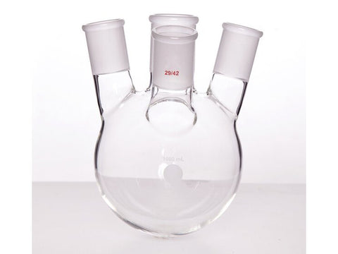 MSE PRO Slanted Four-Mouth Round Bottom Ball Bottle, Middle Grinding Mouth: 29/42, Side Grinding Mouth: 29/42, 1000mL