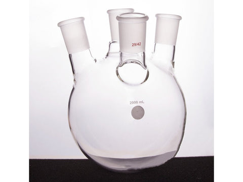 MSE PRO Slanted Four-Mouth Round Bottom Ball Bottle, Middle Grinding Mouth: 29/42, Side Grinding Mouth: 29/42, 2000mL