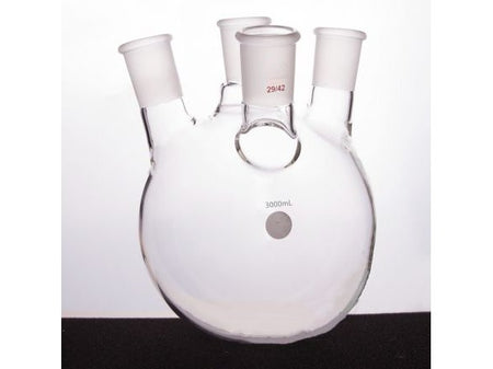 MSE PRO Slanted Four-Mouth Round Bottom Ball Bottle, Main Grinding Mouth: 29/42, Side Grinding Mouth: 29/42, Front Grinding Mouth: 24/40, 3000mL