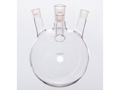 MSE PRO Slanted Four-Mouth Round Bottom Ball Bottle, Middle Grinding Mouth: 24/40, Side Mouth: 19/22, Front Mouth: 14/20, 2000mL