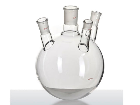 MSE PRO Slanted Four-Mouth Round Bottom Ball Bottle, Middle Grinding Mouth: 34/45, Side Mouth: 24/40, Front Mouth: 19/22, 3000mL
