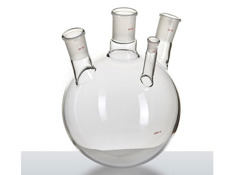 MSE PRO Slanted Four-Mouth Round Bottom Ball Bottle, Middle Grinding Mouth: 34/45, Side Mouth: 29/42, Front Mouth: 14/20, 3000mL