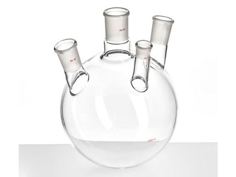 MSE PRO Slanted Four-Mouth Round Bottom Ball Bottle, Middle Grinding Mouth: 34/45, Side Mouth: 29/42, Front Mouth: 19/22, 3000mL