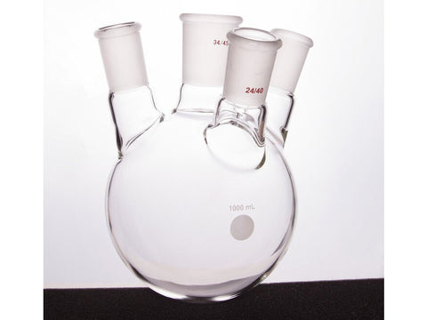 MSE PRO Slanted Four-Mouth Round Bottom Ball Bottle, Middle Grinding Mouth: 34/45, Side Grinding Mouth: 24/40, 1000mL