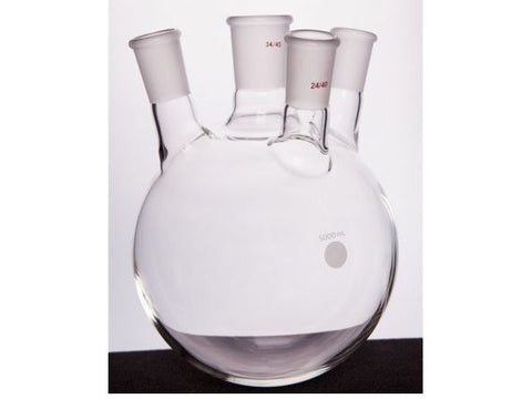 MSE PRO Slanted Four-Mouth Round Bottom Ball Bottle, Middle Grinding Mouth: 34/45, Side Grinding Mouth: 24/40, 5000mL