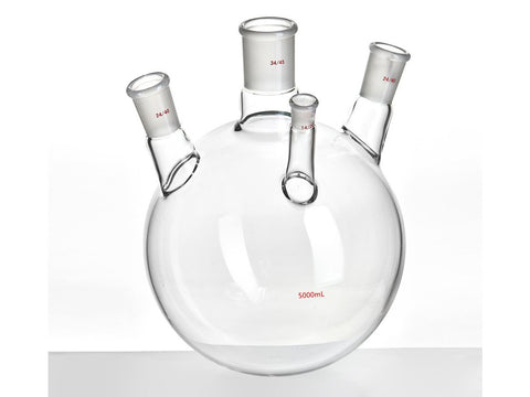 MSE PRO Slanted Four-Mouth Round Bottom Ball Bottle, Middle Grinding Mouth: 34/45, Side Mouth: 24/40, Front Mouth: 14/20, 5000mL
