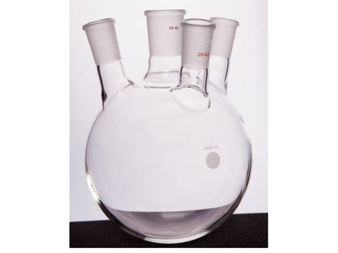 MSE PRO Slanted Four-Mouth Round Bottom Ball Bottle, Middle Grinding Mouth: 34/45, Side Grinding Mouth: 29/42, 2000mL