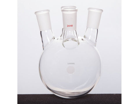 MSE PRO Slanted Four-Mouth Round Bottom Ball Bottle, Middle Grinding Mouth: 24/40, Side Grinding Mouth: 24/40, 1000mL