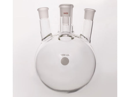 MSE PRO Slanted Four-Mouth Round Bottom Ball Bottle, Middle Grinding Mouth: 24/40, Side Mouth: 19/22, Front Mouth: 19/22, 1000mL